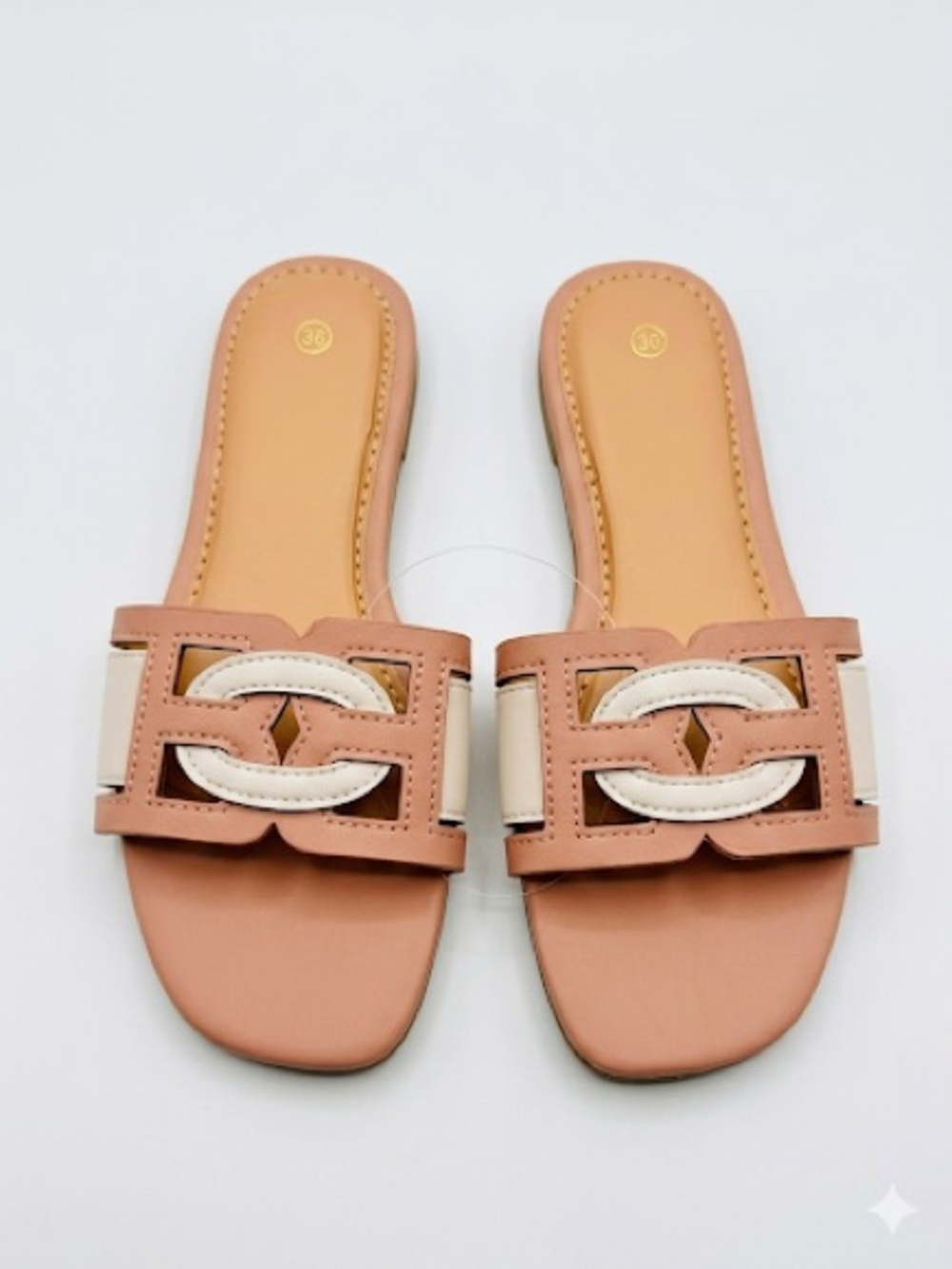 Leather Slide Sandals in Blush and Cream - Women